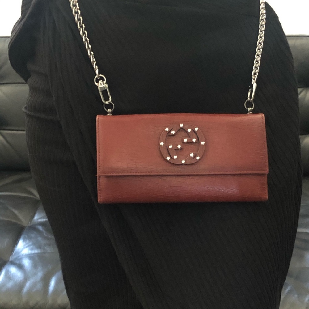 Gucci leather wallet on chain